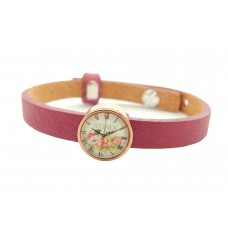 Cuoio Armband mit Blumenuhr, fuchsia